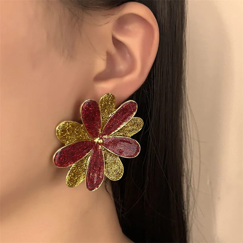 XIALUOKE European American Christmas Exquisite Simple Fashion Colorful Flower Earrings Women Holiday Jewelry Daily Accessories