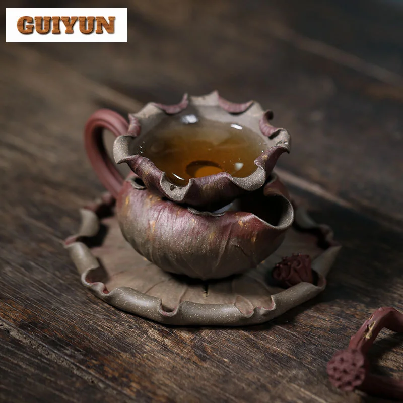 Handmade Purple Clay Lotus Petal Tea Separator Infusor Zen Chhai for Tea Tea Strainer Tea Soaking Zisha Tea Filter Tea Ceremony