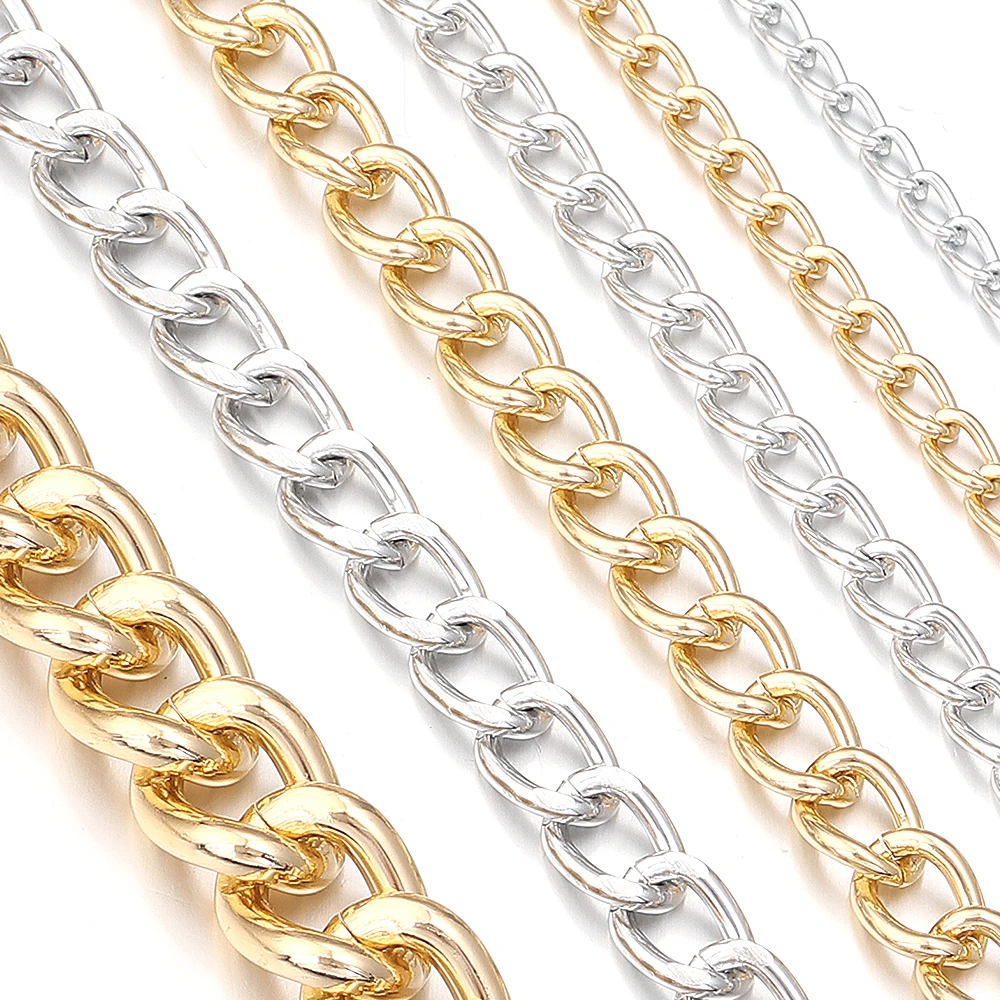 

2-5 ярдов/рулон металлические алюминиевые цепочки золотого, серебряного цвета, поворотные цепочки для изготовления ювелирных изделий, ожерелье, браслет, Bagchains ﻿