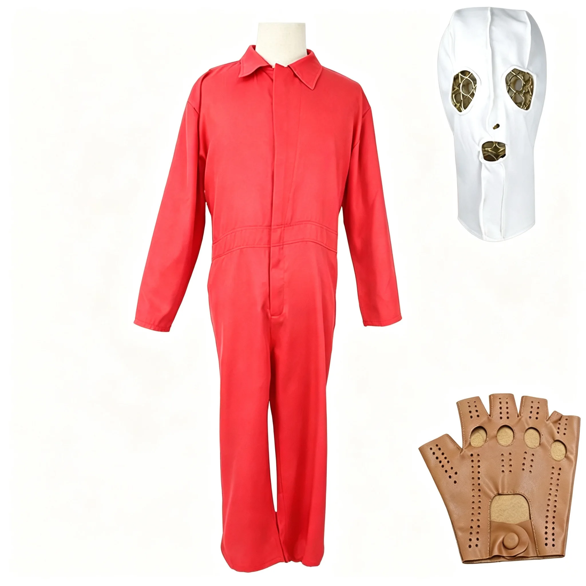 

Unisex Men or Women Horror Film Cosplay Halloween Bodysuit Party Costume Turn-down Collar Long Sleeves Zip-front Red Jumpsuit