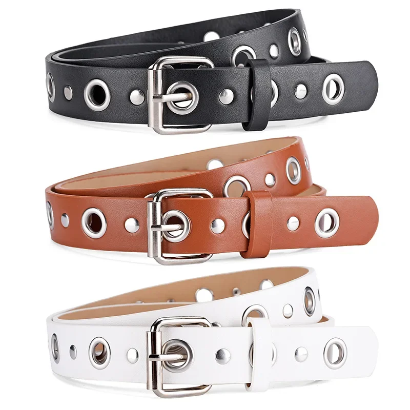 New Fashion Punk Belts for Women Clothing Accessories Rivet Metal Hollow Out Hip Hop Rock Style PU Leather Y2k Belt Woman 2024