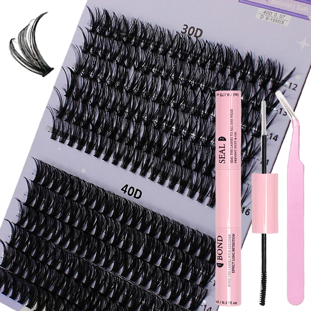 DIY False Eyelashes Extension Kit - 240pcs Lash Clusters with Tweezers and for Eye Makeup Tools,Eyelash Adhesive and Sealant