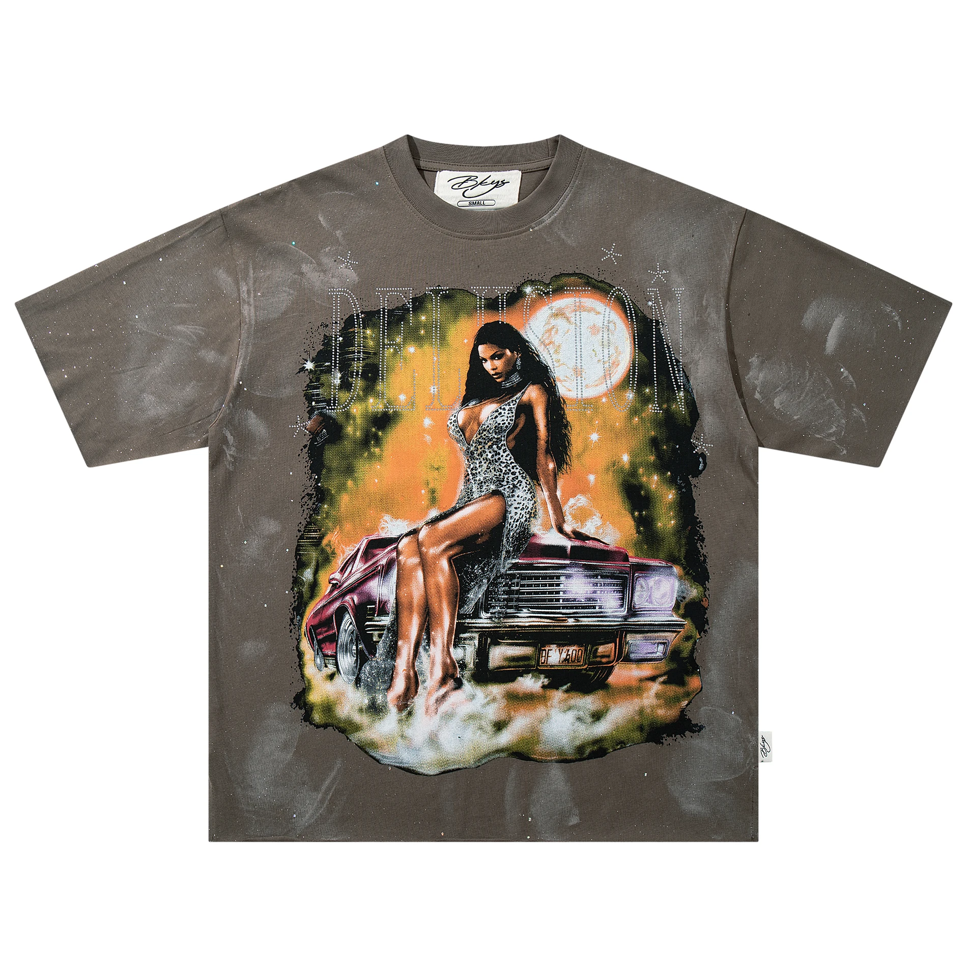 Vintage Black Graffiti Wash Tee Men Western Glamorous Lady Graphic Top Oversized Y2K Rap Street T-Shirt Distressed Clothes 2026