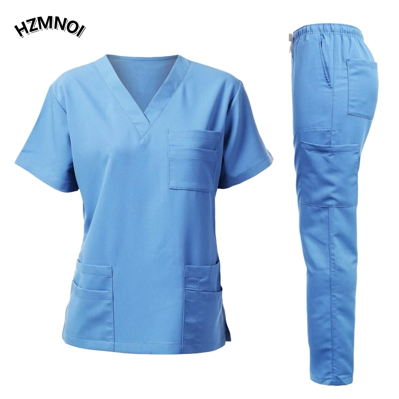 Beauty and plastic surgery men's and women's short sleeved hand washing suit set, split elastic slim fit scrub suit