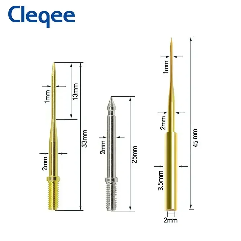 Cleqee P8003.1 1mm/2mm Replaceable Needles Pin with Thread or no thread Test Probe Kit 1mm Gold Plated Sharp & 2mm Thick Needles