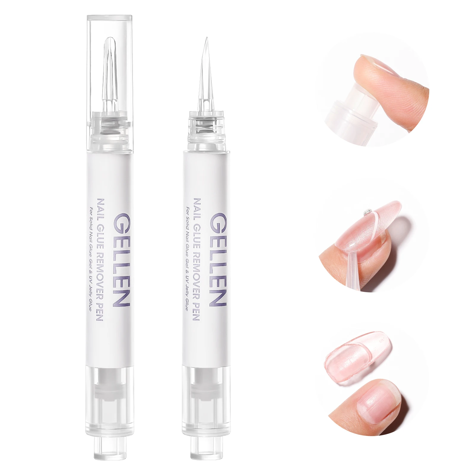 GELLEN Nail Glue Remover Pen 2 Pcs Press On Nails Remover Gel Off Quick Remove False Nails Acrylic Salon Quality Safe Natural