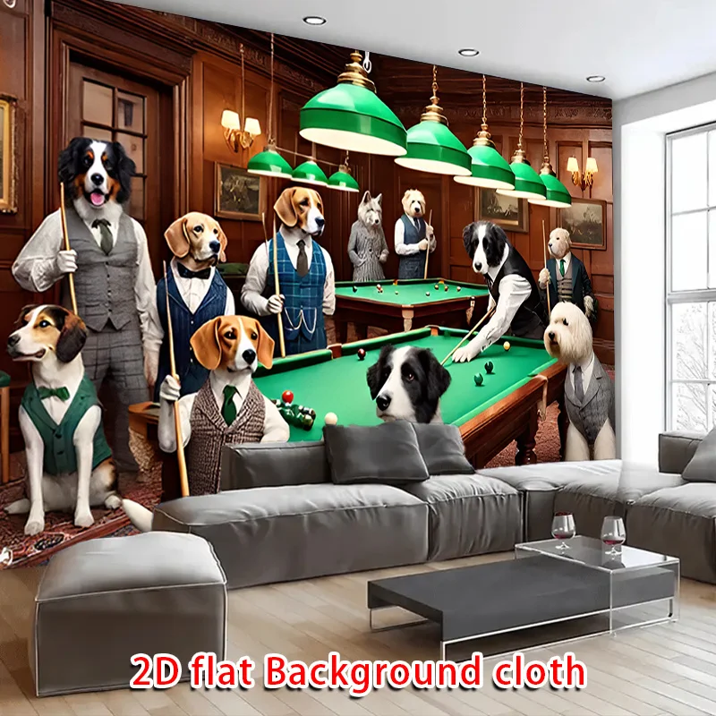 Vintage Dog Billiards Club Tapestry Wall Hanging Retro Canine Group Art Decoration for Living Room Home Decor Man Cave