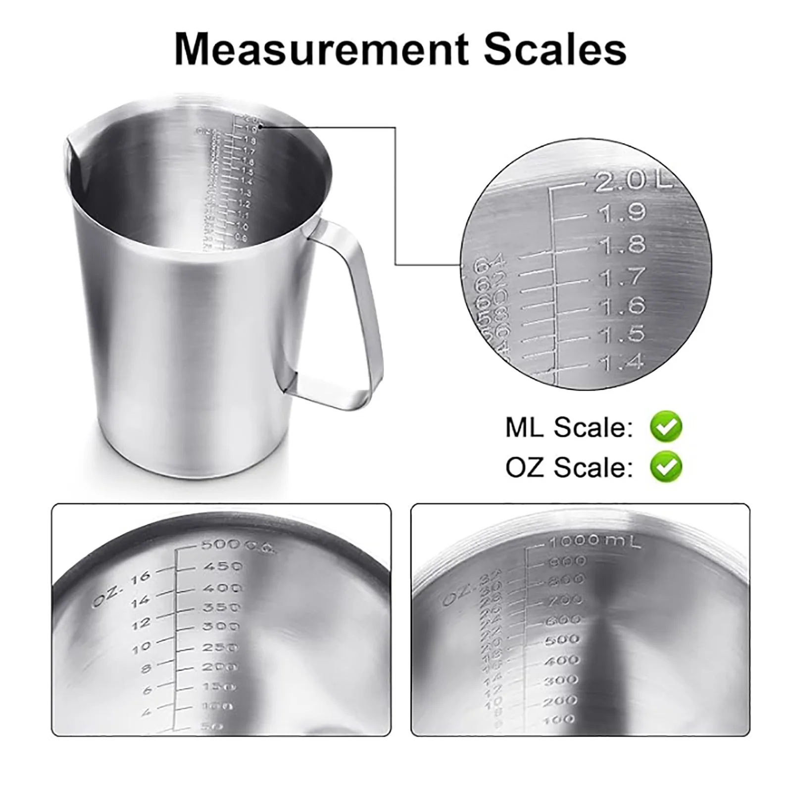 Milk Frothing Pitcher Measuring Cup Stainless Steel Kitchen Tool Steam Large Capacity ml OZ Graduation Espresso Latte Art Jug