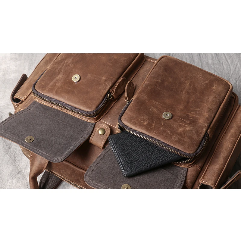 Leathfocus borsa da uomo in pelle di cavallo pazzo borsa a tracolla Casual Vintage da 12.8 pollici borsa per Laptop da uomo valigetta da lavoro