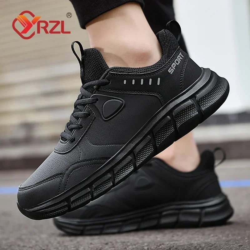 YRZL Black Running Shoes Men Waterproof Athletic Sneakers Men Wear-resistant Non Slip Walking Sport Shoes Comfortable Men Shoes