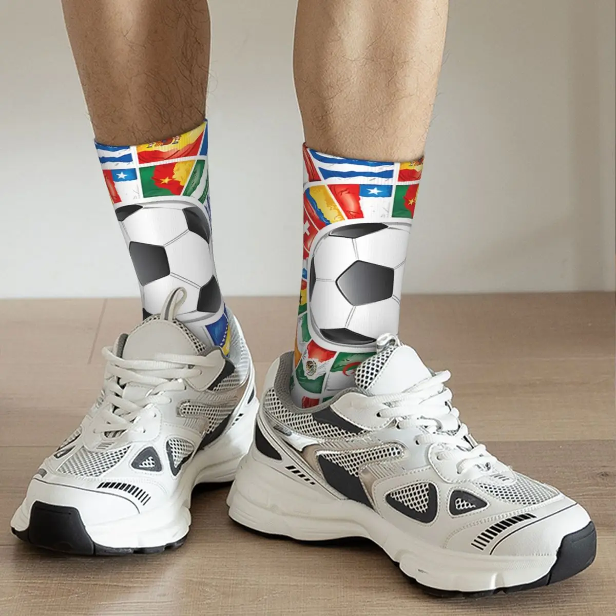 Football World Qatar Men's Socks Vintage Harajuku Street Style Novelty Seamless Crew Sock