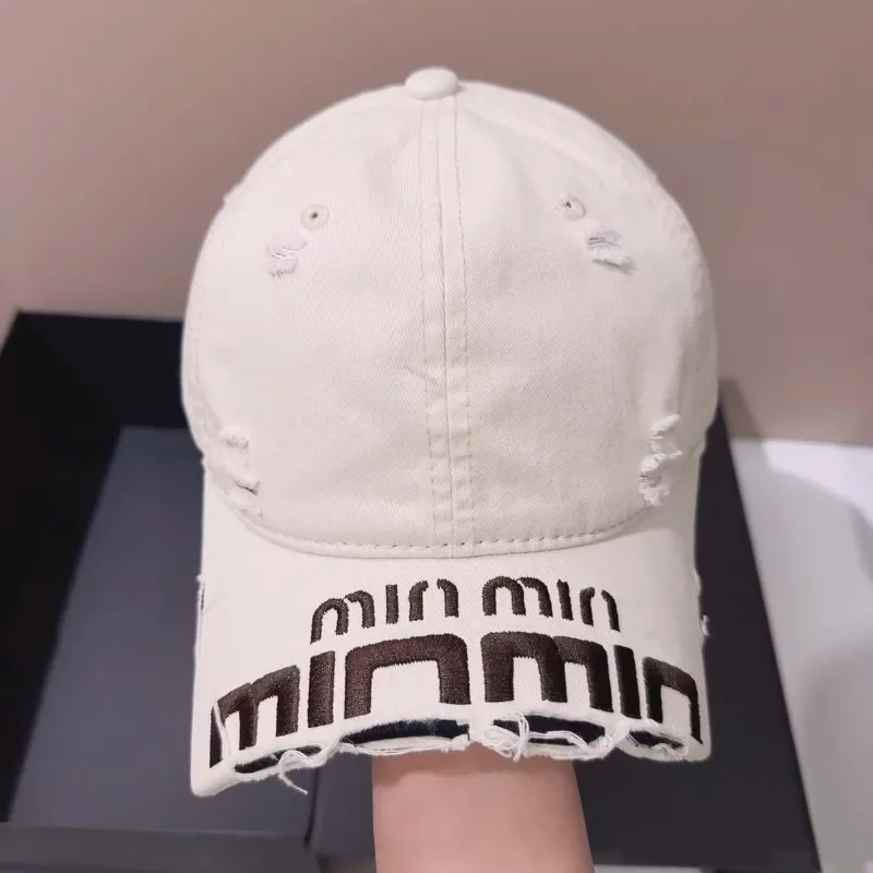 

Distressed Denim Baseball Cap Women "MIN" Letter Embroidery Adjustable Face Slimming Vintage Streetwear Unisex Free Shipping​​