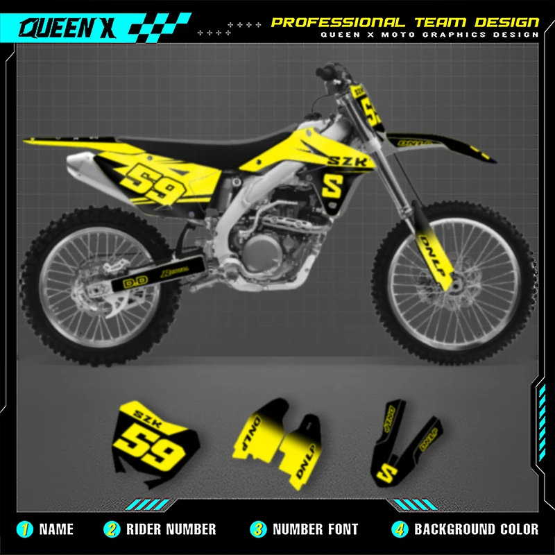 

QUEEN X MOTO Custom Team мотоциклетная графика фоновая наклейка комплект наклеек для SUZUKI RMZ450 2017-2008 450cc 007