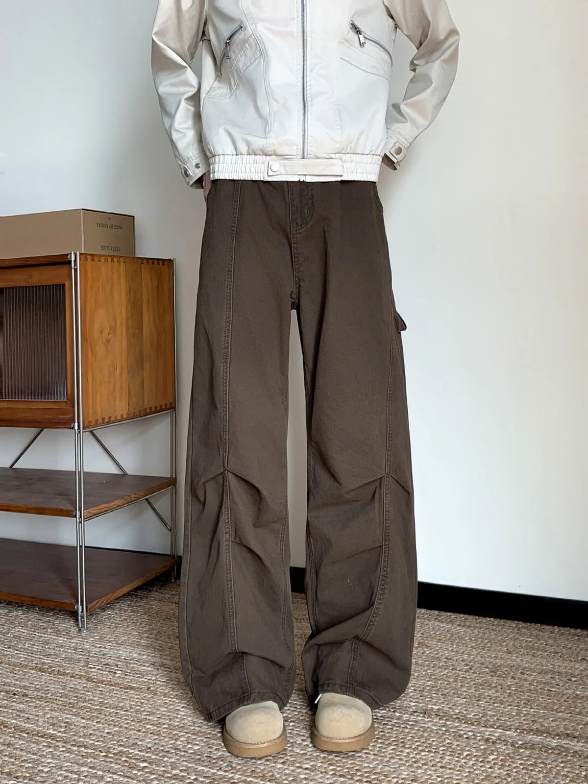 Casual Straight Leg Workwear Pants Men Women Deconstructed Pleated Design Loose Fit Spring Autumn Style Trousers