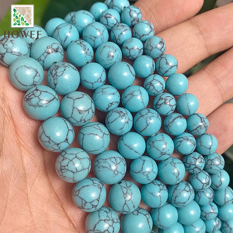 4/6/8/10/12/14mm  Lake Blue Turquoises Loose Round Beads Diy Bracelet  Necklace Natural Stone For Jewelry Making 15