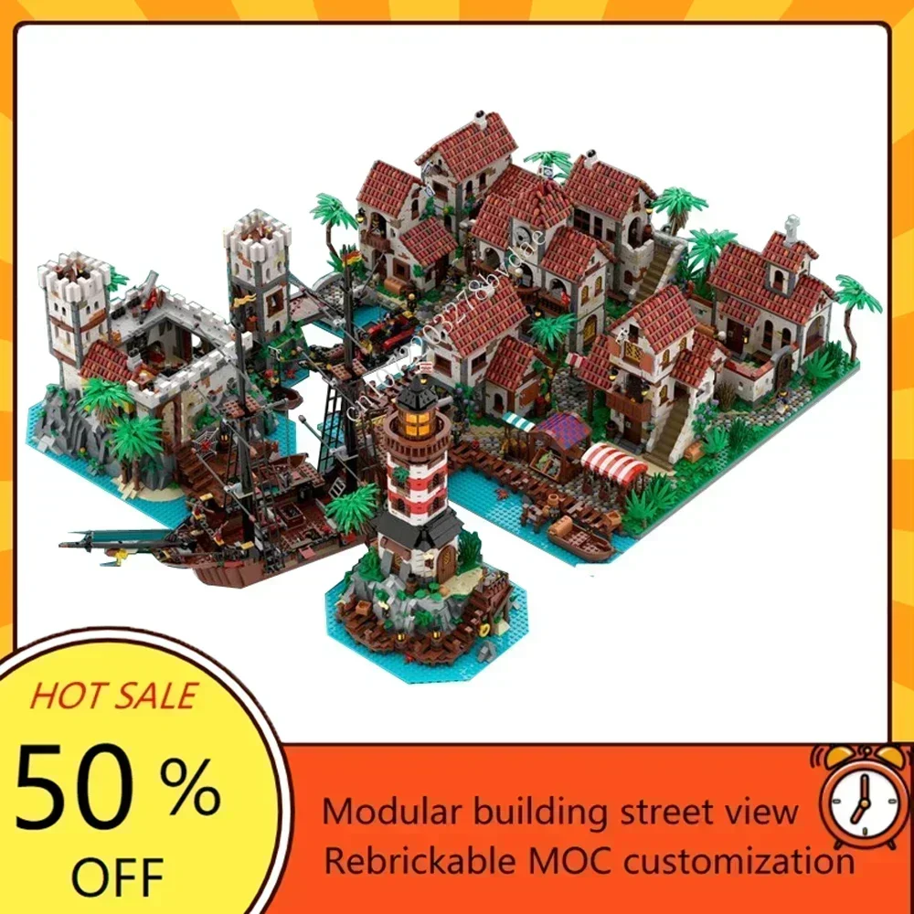 17268PCS Customized MOC Pirate Barracuda Bay Pirates Harbor Model Custom Puzzle Technology  DIY Assembly Adult Toys Gifts