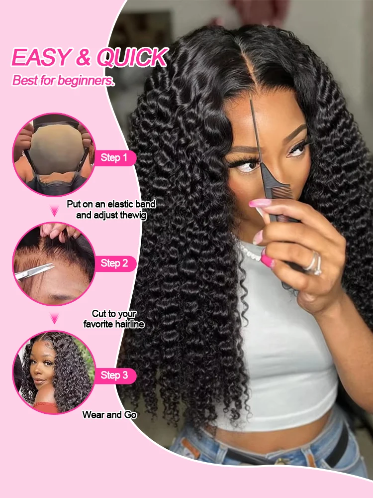 100% شعر بشري خام ارتداء والذهاب غلويليس الباروكات شعر الإنسان قبل قطعها قبل قطع الدانتيل الجبهة الباروكات للنساء موجة المياه شعر مستعار طويل مجعد #3