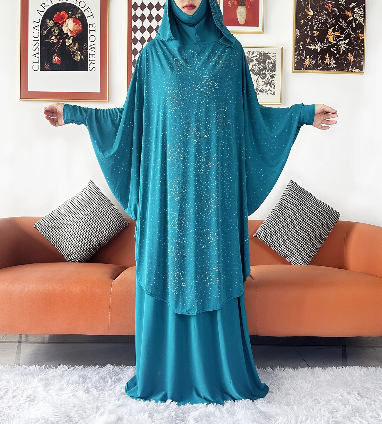 Two Piece Set Jilbab Prayer Clothes Muslim Abaya Set Women Prayer Garment Dress Hijab Long Khimar Skirt Sets Islamic Ramadan