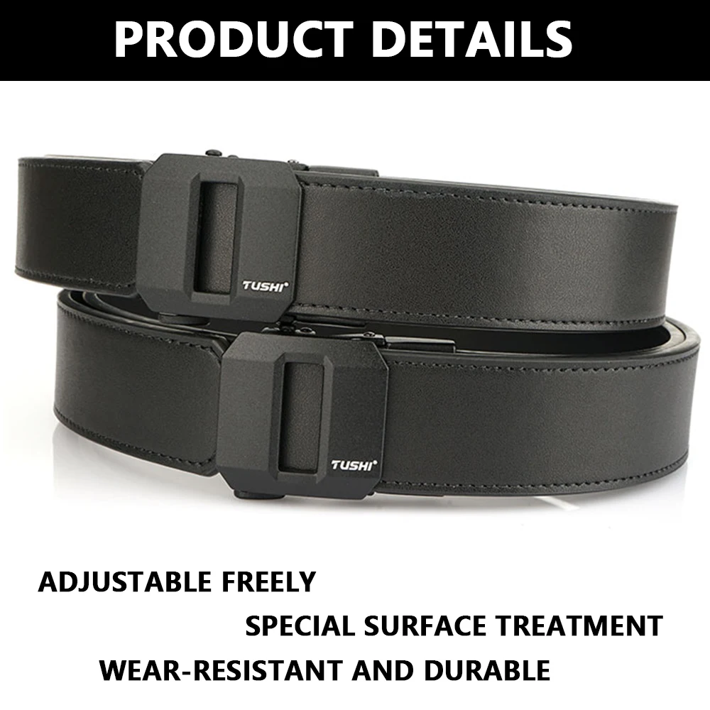 TUSHI Official men Leather Tactical Belt Golden Alloy Buckle Natural Cowhide Jeans Belt Trouser Military Girdle IPSC Accessories