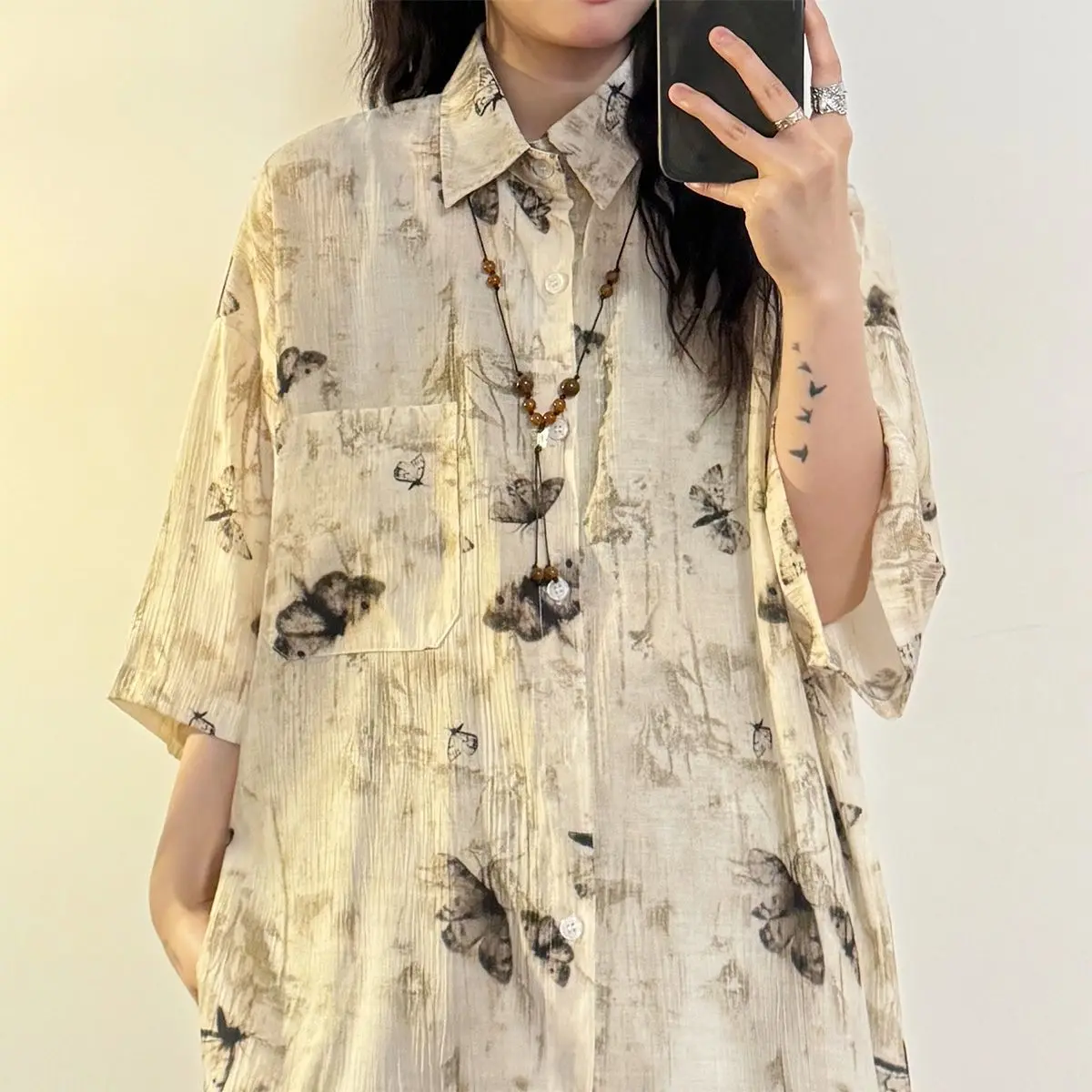 

Mesh Pleated Pintuck Bat Sleeve Short Shirts Womens Festival Trendy Artistic Urban Student Youthful Statement Party