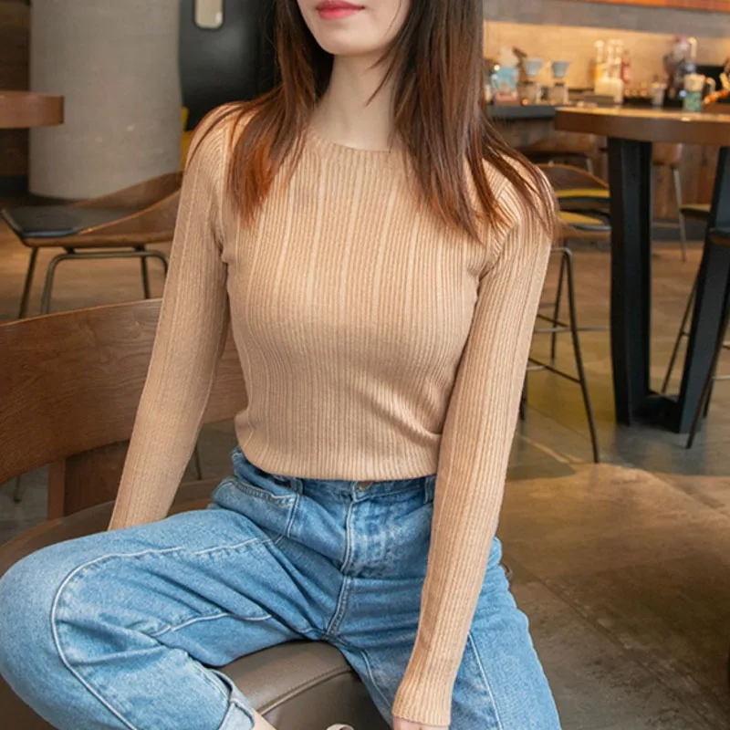 

Sweaters Long Sleeve Slim Knitted Sweater Women Pullovers New Black O-Neck Knit Sweater Pullover Women Tops Women Clothing Q1792