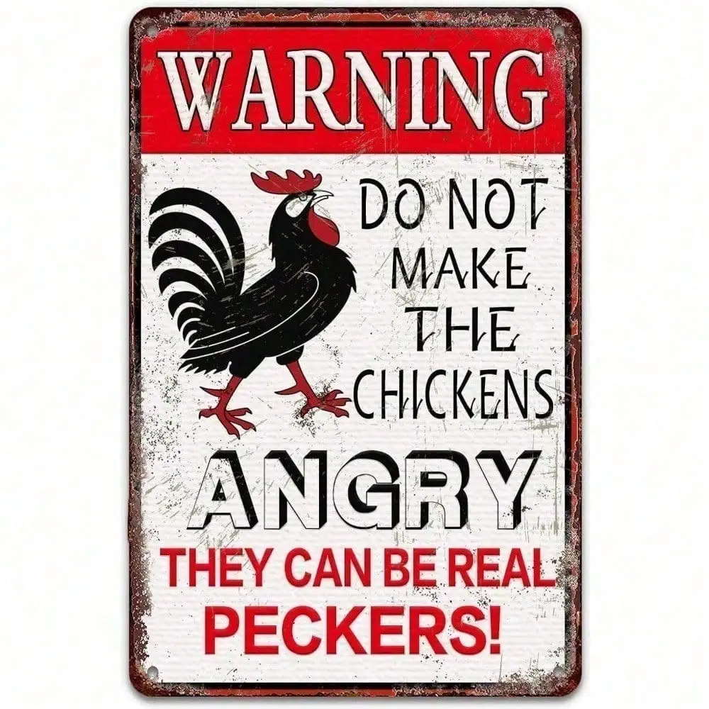 Vintage-Blechschild aus Metall mit Aufschrift „Do Not Make The Chickens Angry“ – Retro-Wanddekoration im Landhausstil für Küche, Bar, Garage, Männerhöhle, 8x12 Zoll