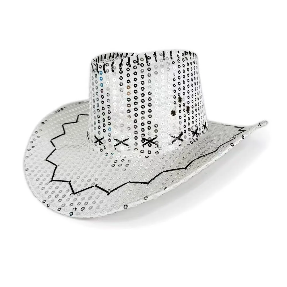 

New Sequin Western Cowboy Hat Funny Hip-hop Masquerade Hat Wide Brim Stage Prom Show Prop Sunscreen Hat Party
