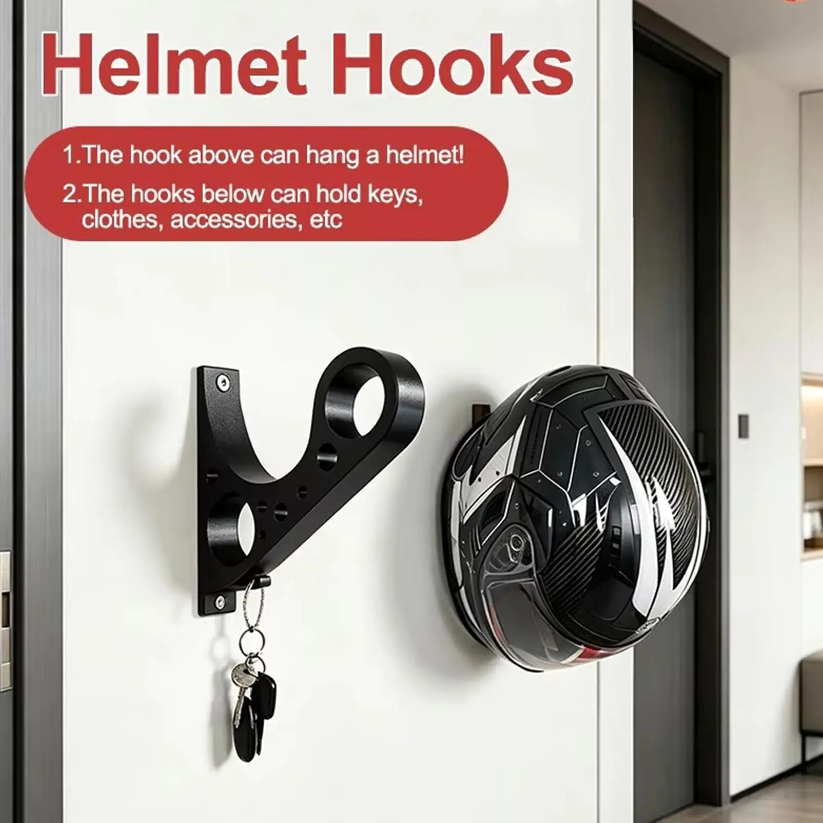 Motorcycle Helmet Holder Safety Hard Hat Stand Wall Mounted Helmet Rack for Key Storage Display Garage Entryway Bedroom