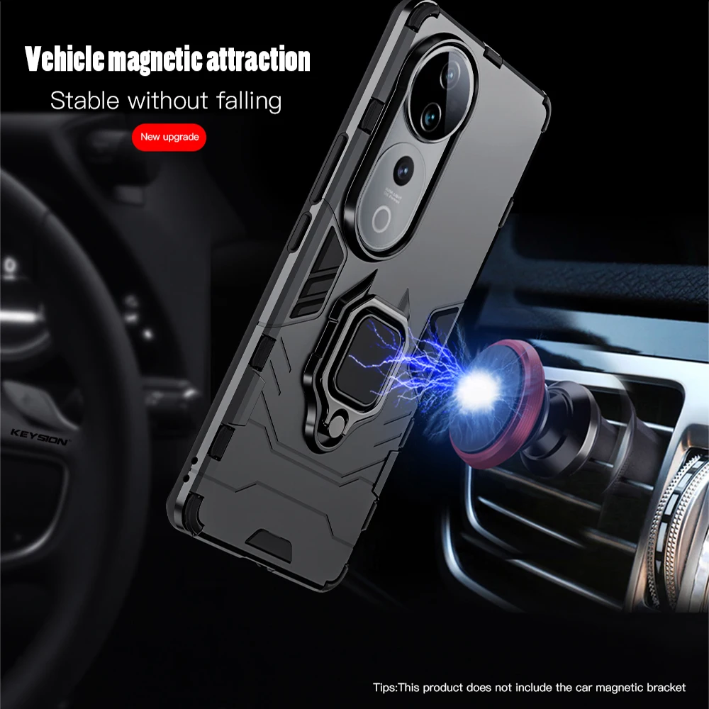 KEYSION Shockproof Armor Case for VIVO V40 5G V40 Pro Soft Silicone+PC Ring Stand Holder Phone Back Cover for VIVO V40 Pro 5G