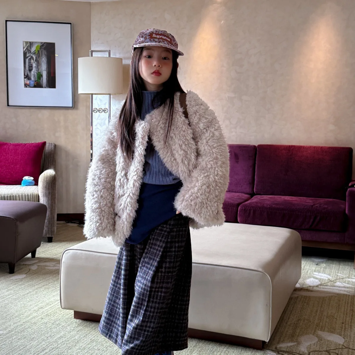 

Winter Korean Children Girls Woolen Coat Round Collar Infant Babys Girls Outerwear Coat Thicken Warm 2-12Y Girls Fluffy Jackets