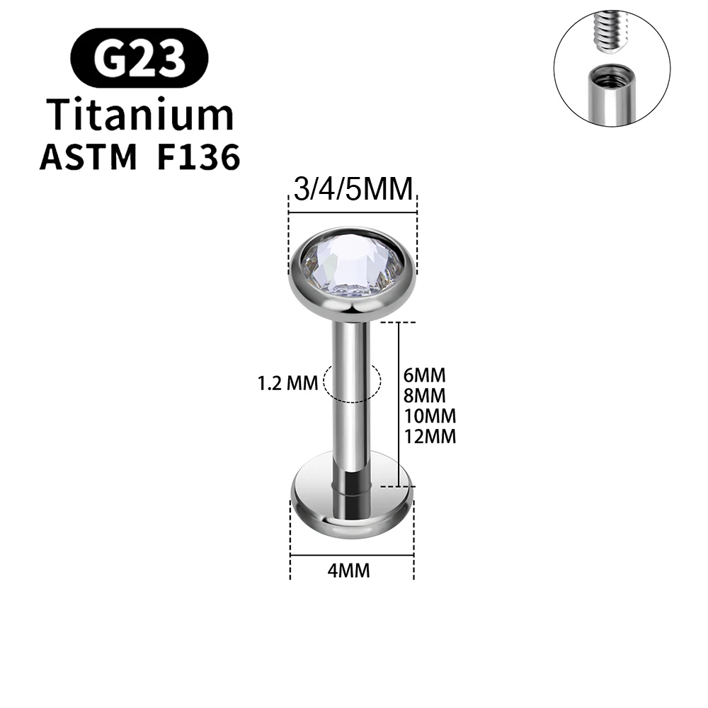 ASTM F136 Titanium Labret Lip Stud Ring 16G Crystal Internal Thread FlatBack Cartilage Earring Ear Tragus Helix Piercing Jewelry - view 6