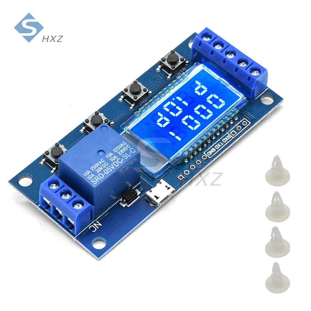 

DC 6V-30V 10A Time Delay Relay Module LCD Digital Display 0.01s-9999min Timer Switch Trigger Cycle Module Board 5V Micro USB