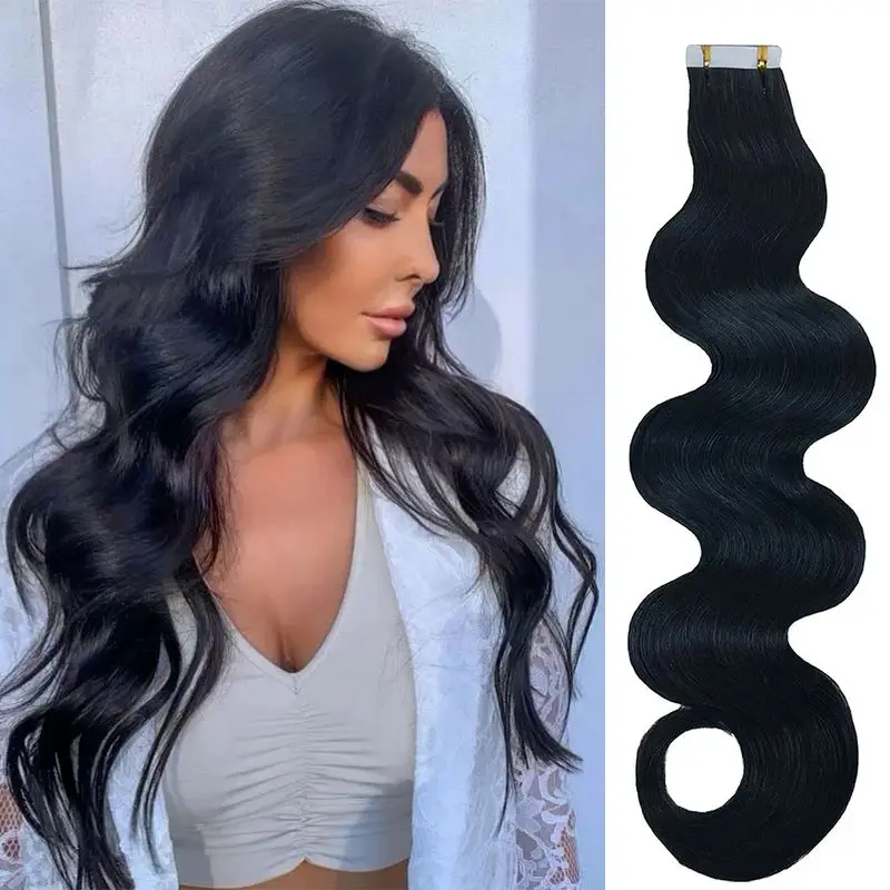 Long Body Wave Tape in Human Hair Extension Brazilian Remy Skin Weft Tape Hair Natural Black Adhesive Tape on Hair 100g 40Pcs