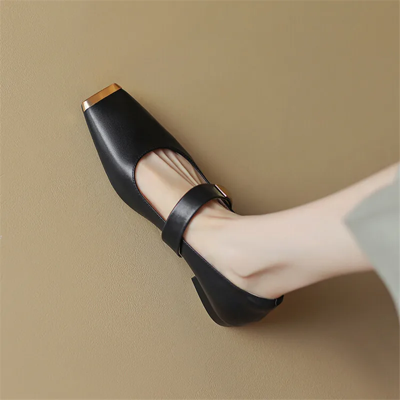 2023 Wiosna/lato Kobiety Pumps Metal Square Toe Chunky Shoes for Women Casual Mary Janes Shoes Zapatos De Mujer Low Heel Shoes