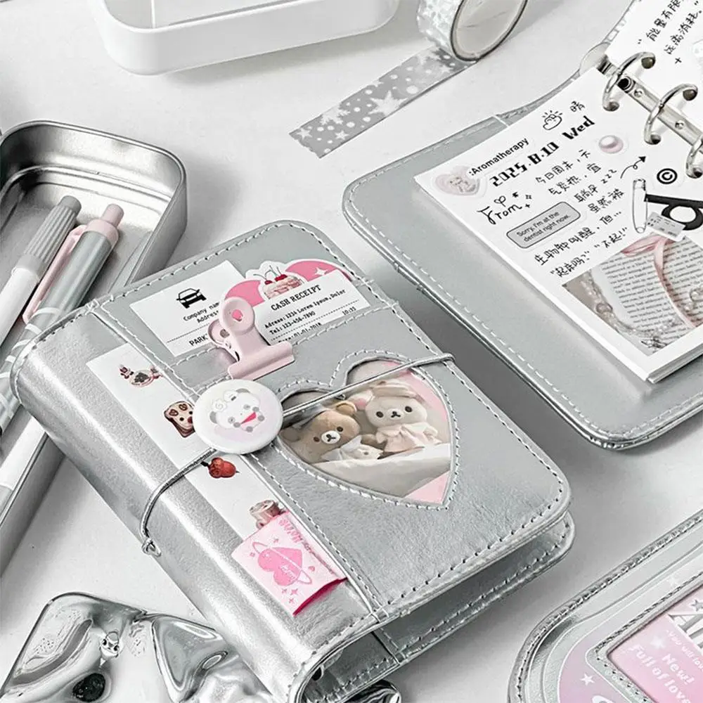 

Korean M5 Loose-leaf Notebook INS Binder Scrapbook Mini PU Leather Journal Planner Notepad Y2k Diary With Elastic Strap Handbook