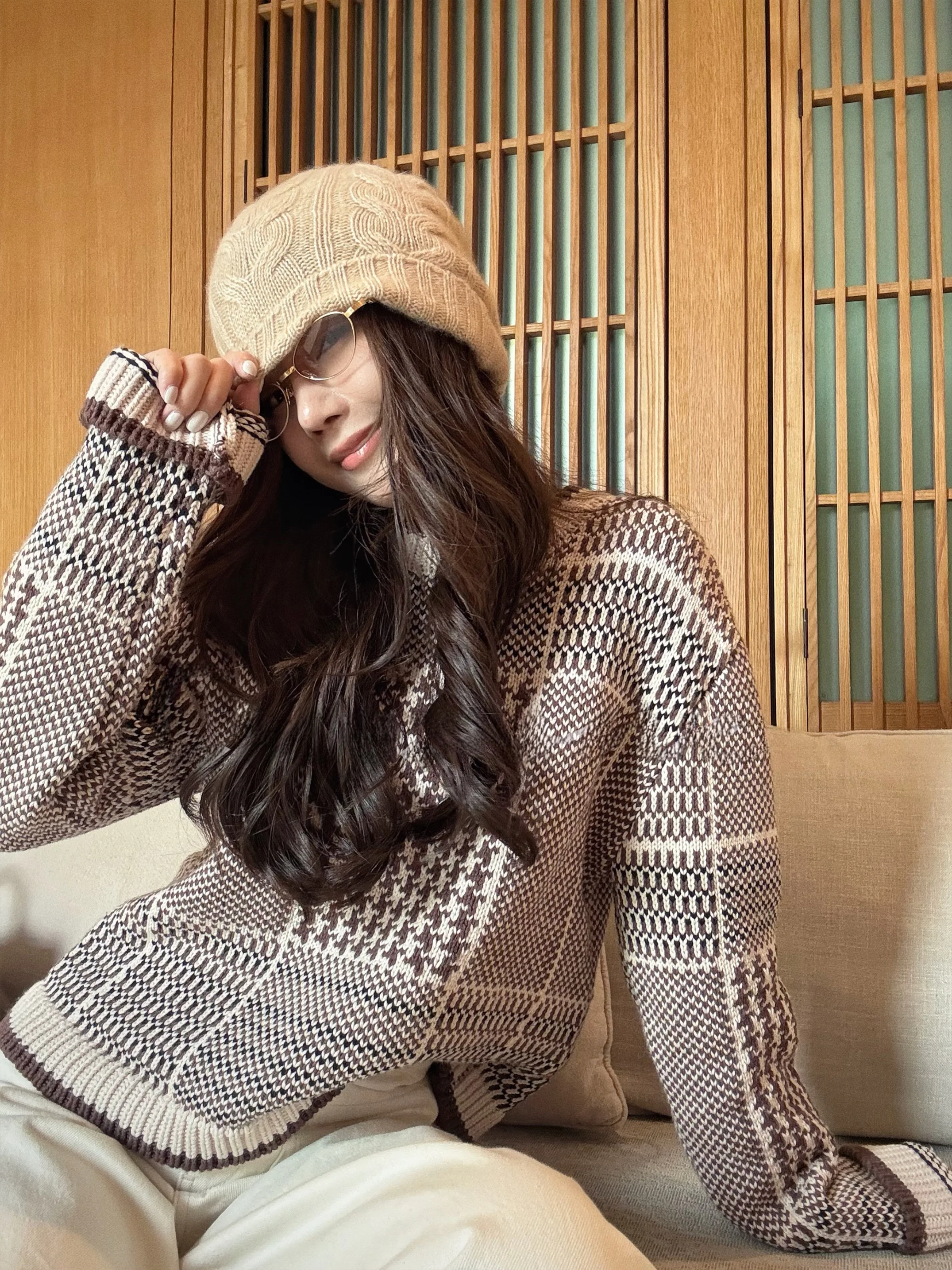 

Faionable Knitted round Ne Blank id Color Blo Casual Loose Fit Women's Long Sve Cotton Blend Breathable Top