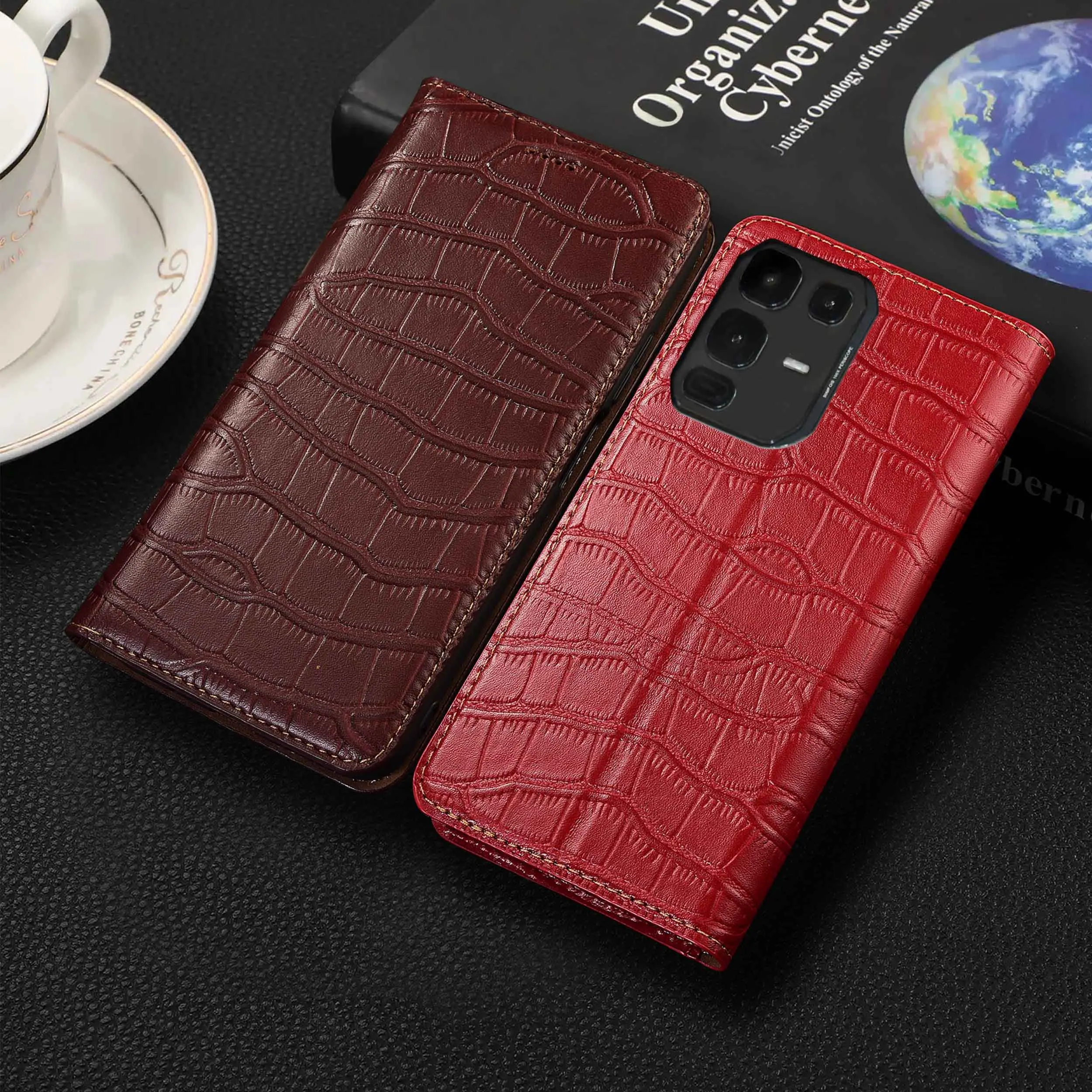 

For Infinix Note 30 30i 40 40S 40X 50 50S 50X Pro Plus VIP 4G 5G Crocodile Belly Pattern Genuine Leather Flip Phone Case Cowhide