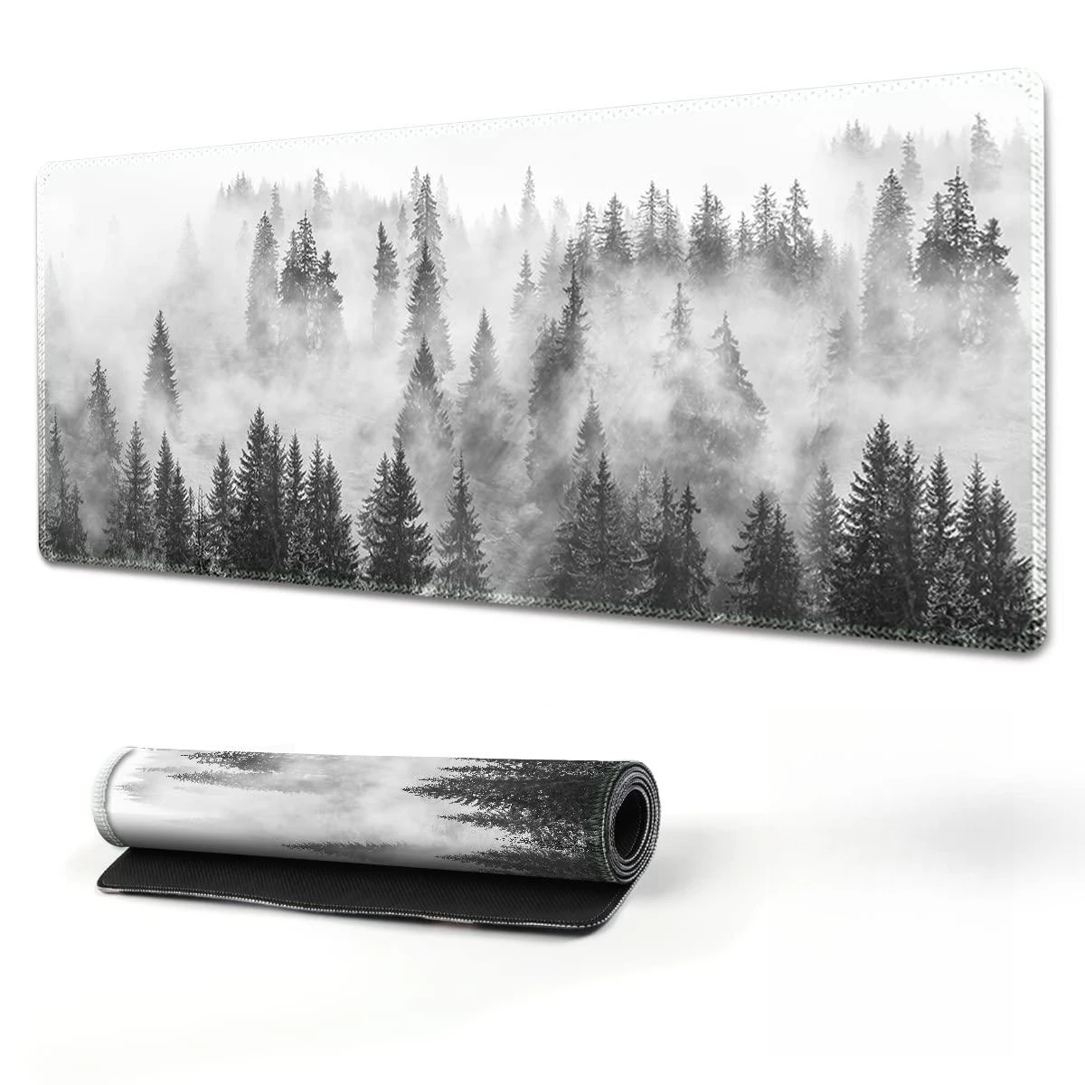 Imagem -02 - Borracha Natural Anti-slip Mouse Pad Tapete de Jogo Árvores da Floresta Cinzenta Grande Computador Mousepad Teclado Mesa de Escritório Xxl xl Novo