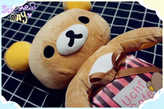 Rilakkuma Cafe muñeco de peluche suave, oso de peluche Kawaii, Anime, juguetes para niñas, regalo de cumpleaños para niños, 35cm