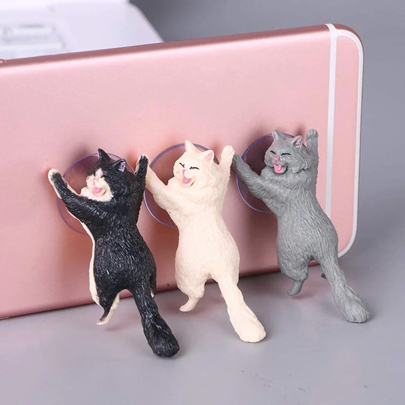 1PC Random Color Cute Cat Mobile Phone Holder Suction Cup Desktop Stand Tablet Stent Kitten Gifts