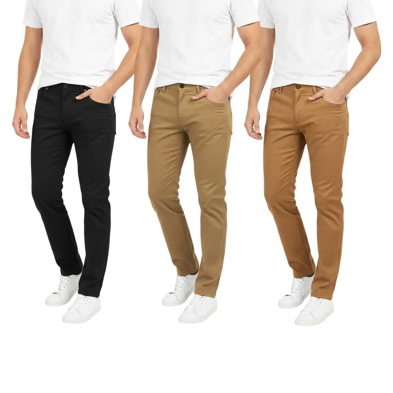 

Mens 3 Pack Chinos Slim Fit Stretch Pants