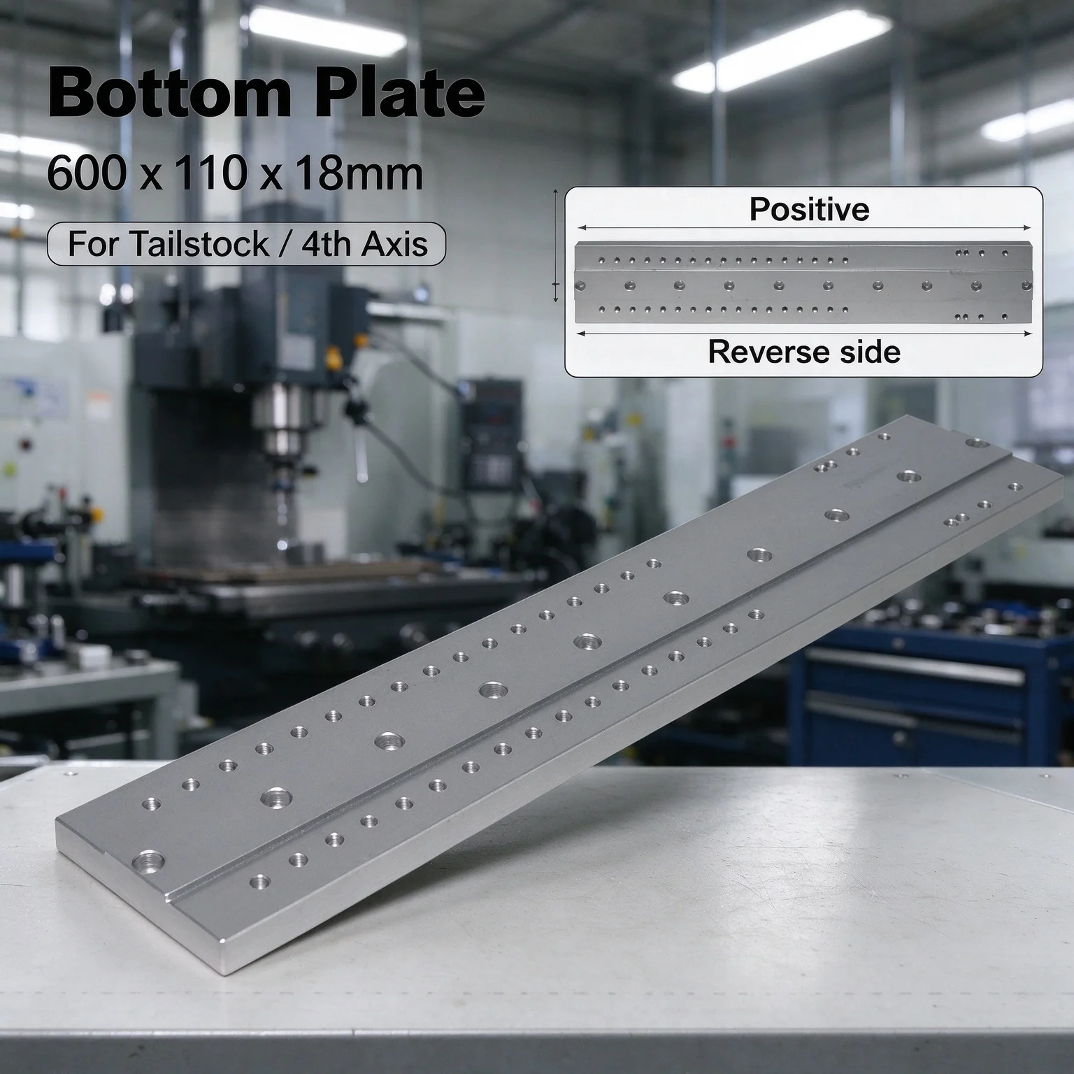 CNC Fixed Plate Base Bottom Plate 600x110x18mm for Rotary A axis and Tailstock CNC Router Woodworking Engraver Parts Use