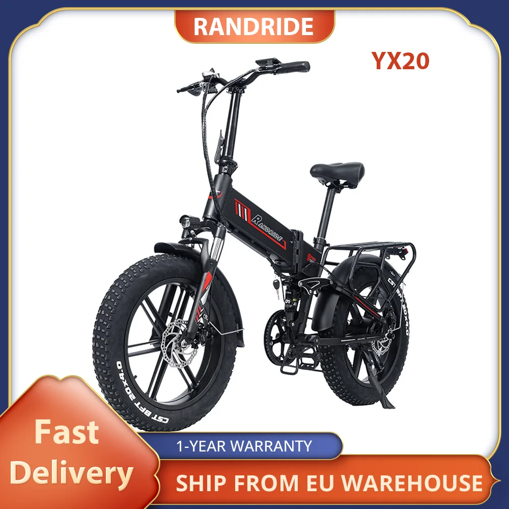 RANDRIDE YX20 Electric Bike 1000W Motor 45km/h Max Speed 48V17Ah Battery 80-90km Range 20*4.0'' CST Fat Wheels 150kg Load