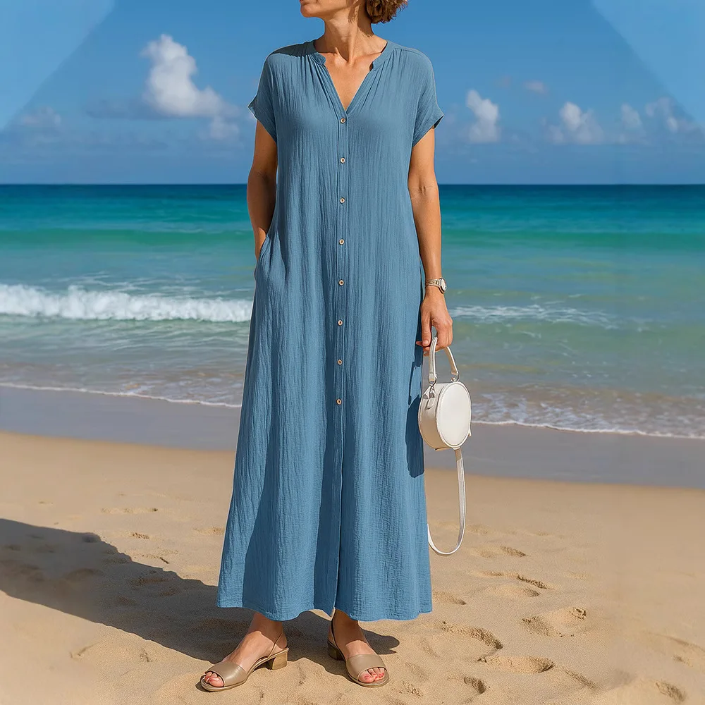 Vestidos de manga curta feminina verão moda solta encaixe camisa vestido longo para mulher sexy vestido playa elegante