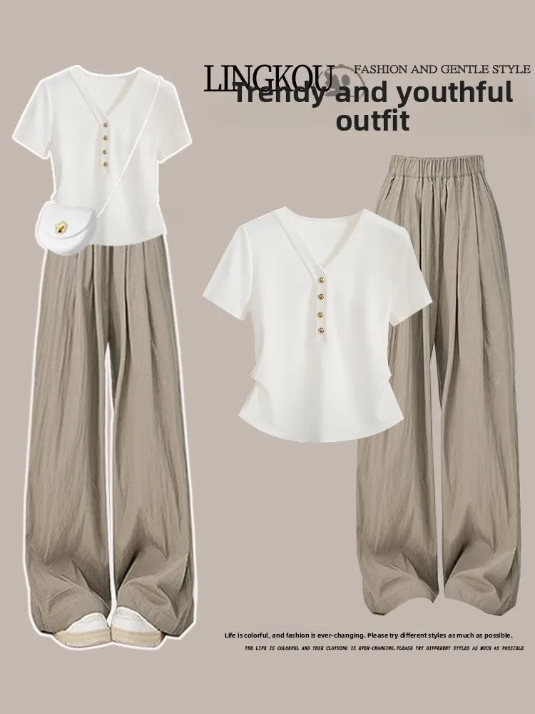 

Летний элегантный повседневный комплект футболок для похудения V-Ne ort Sve, женские свободные леггинсы с высокой талией и эластичной резинкой на талии, комплект Faion