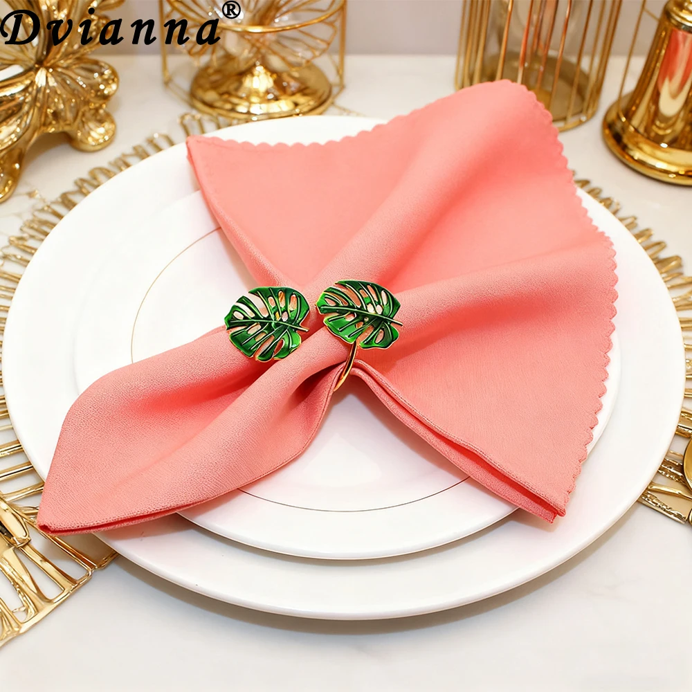 

12 шт., кольца для салфеток с пальмовыми листьями, зеленые тропические листья, держатели для салфеток, декор для Luau, богемная свадьба, пляжная вечеринка, сервировка стола