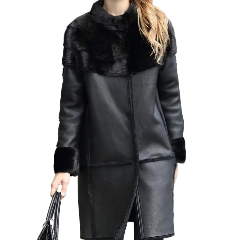 เสื้อโค้ทขนแกะแท้ KMETRAM พร้อมขนแกะติดตัว แฟชั่นระดับไฮเอนด์ สีดำยาว ฤดูหนาว 2025 เสื้อแจ็คเก็ตผู้หญิง ขนสัตว์สำหรับผู้หญิง