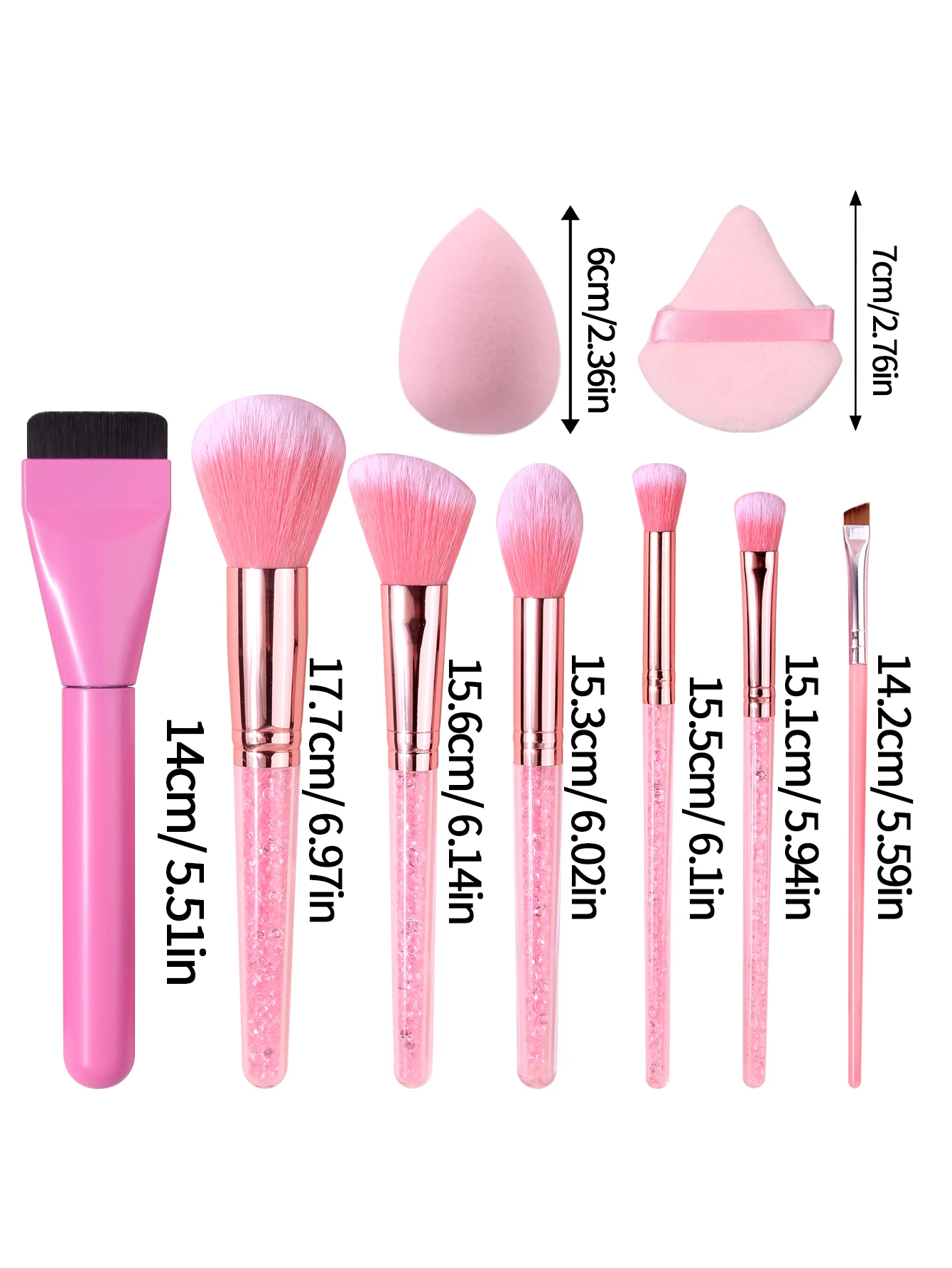 11Pcs Pink Makeup Brush Set with Sponge & Puff, Professional Glitter Handle Brushes for Foundation, Eyeshadow, Blush, Full Face