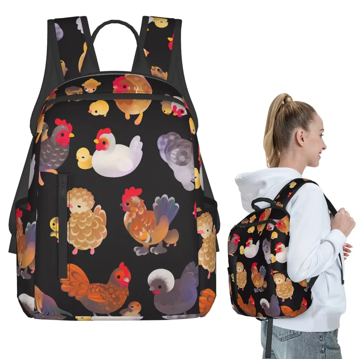 

Chicken And Chick - Dark Backpack Student BookBag Kids School Bag Computer Shoulder Bags Boys Girls