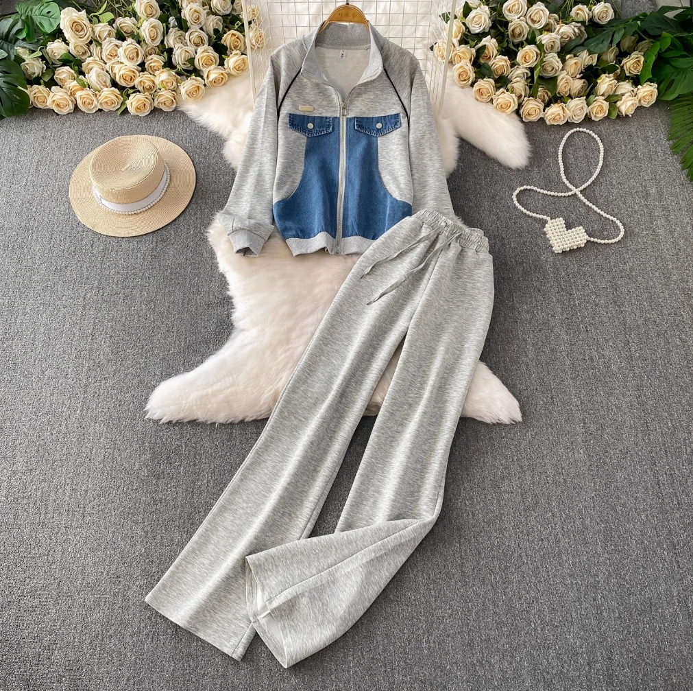 

SuperAen повседневный комплект, весенне-осенний женский комплект 2024, новая свободная куртка, широкие брюки, комплект из двух предметов